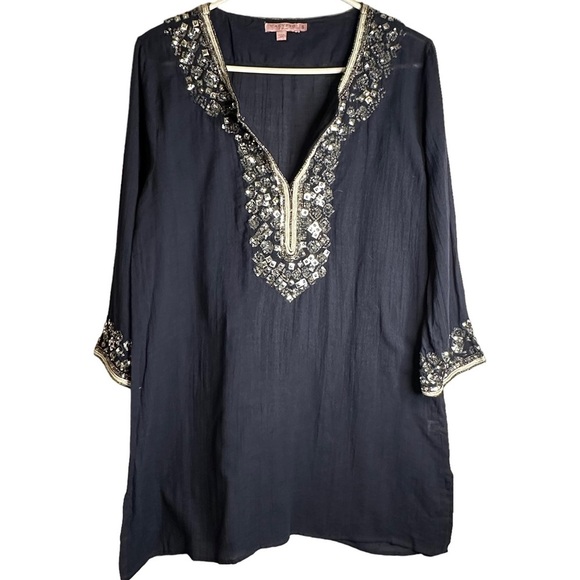 Calypso St. Barth Sequined Beaded Tunic Top Gauzy 100% Cotton India Small - Picture 6 of 14